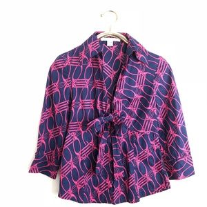 Diane Von Furstenberg V Tie Front Blouse Top DVF